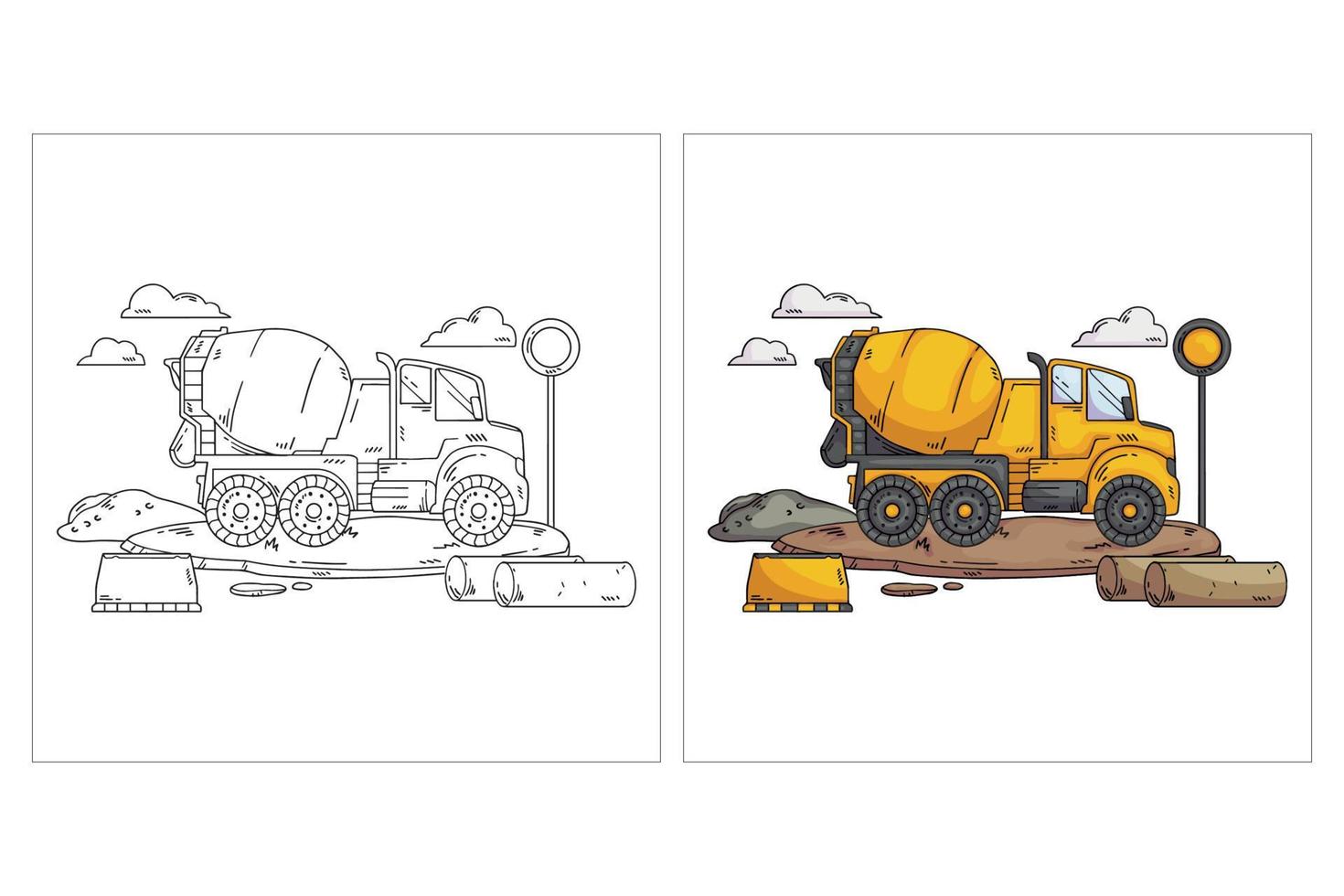 Hand drawn cute Construction Vehicle for coloring page 9243227 Vector Art  at Vecteezy