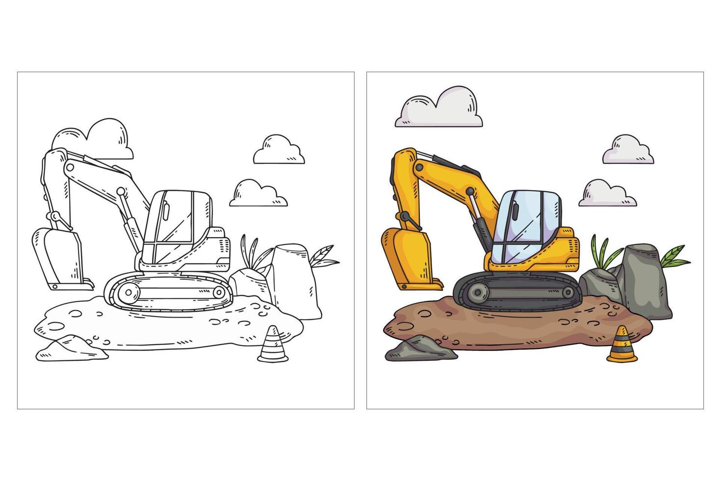 Hand drawn cute Construction Vehicle for coloring page Excavator vector