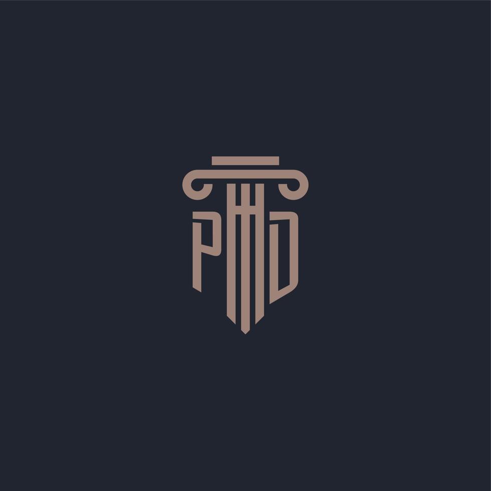 PD initial logo monogram with pillar style design for law firm and justice company vector