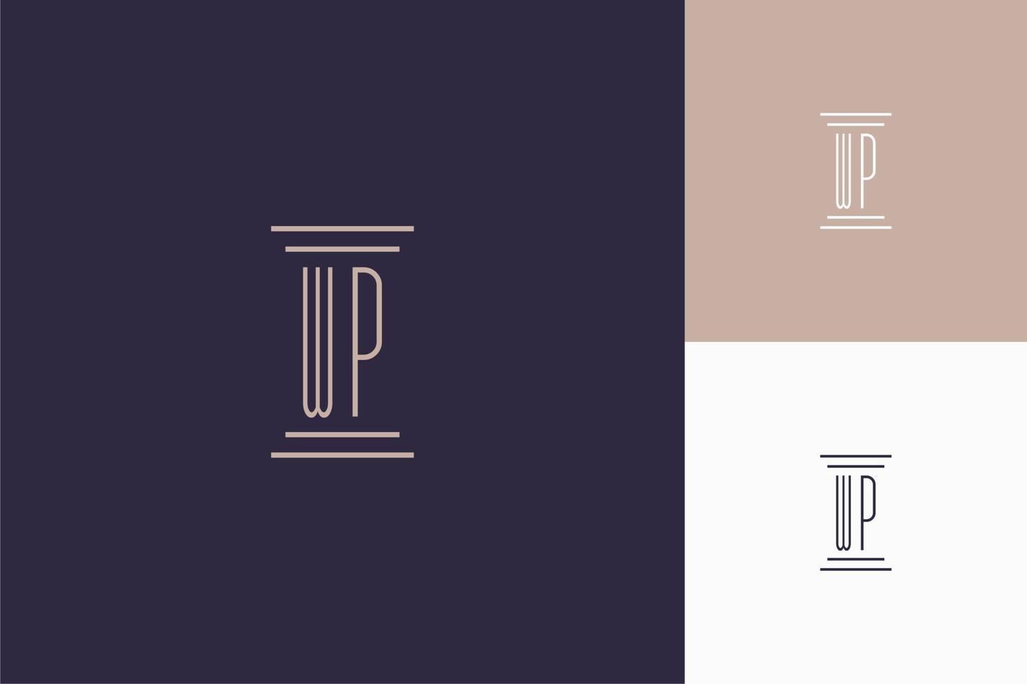 diseño de iniciales de monograma wp para logotipo de bufete de abogados vector