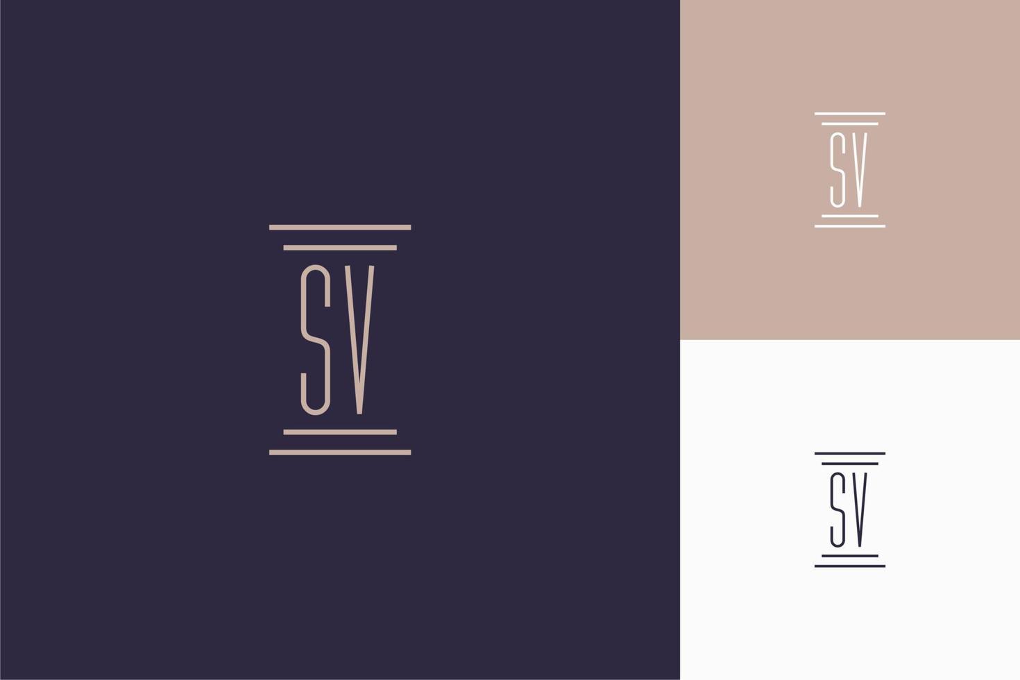 diseño de iniciales de monograma sv para logotipo de bufete de abogados vector