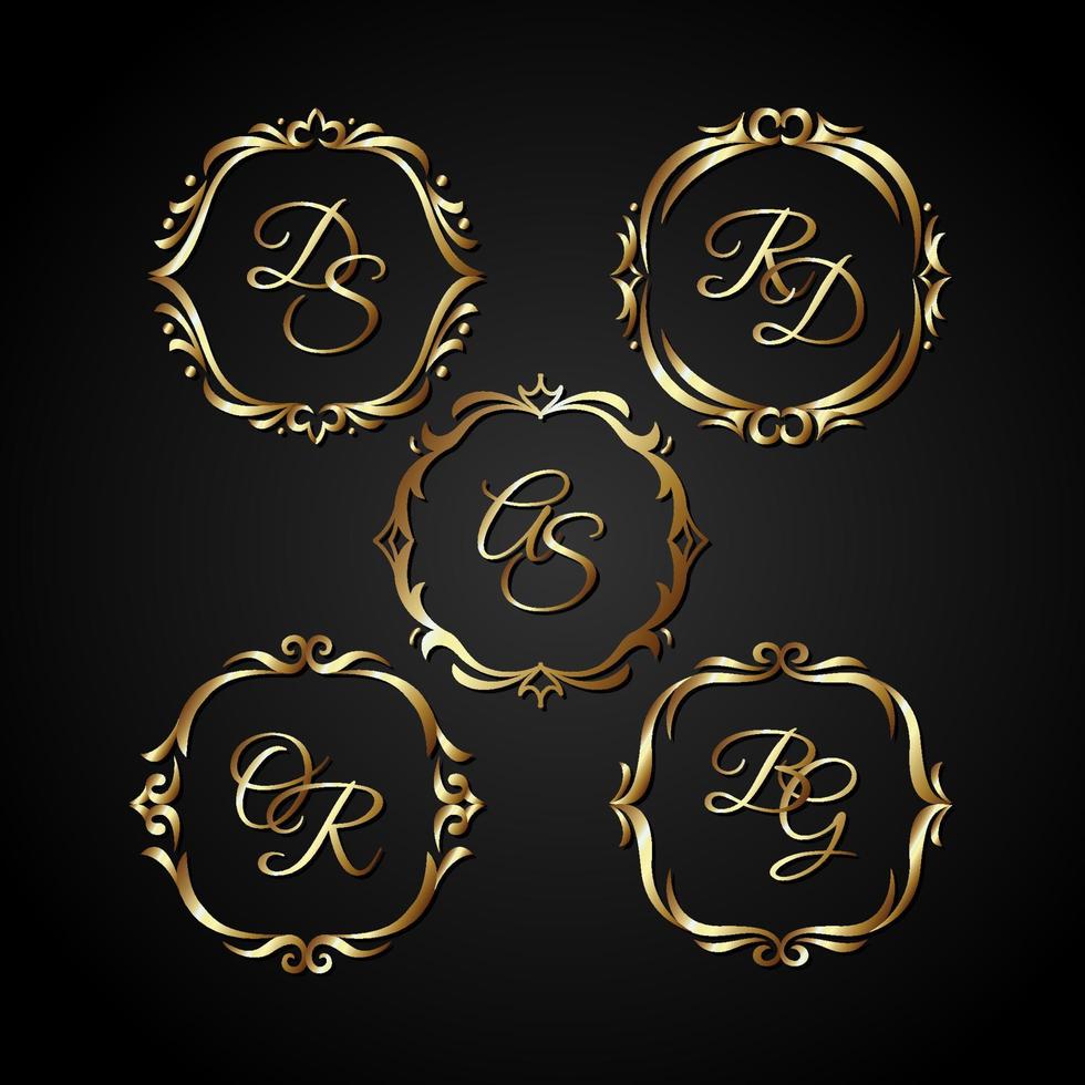 Luxury gold circle frame. Vintage ornament, greeting card wedding invitation. Vector template labels and badges.