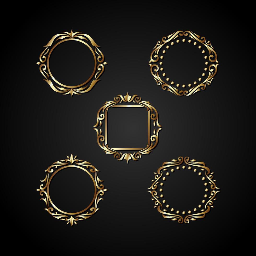 Luxury gold circle frame. Vintage ornament, greeting card wedding invitation. Vector template labels and badges.