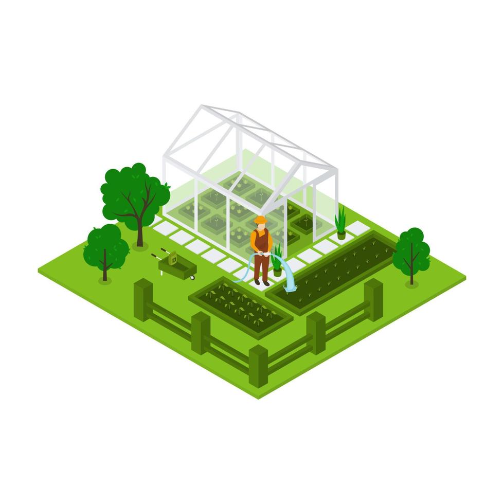 Isometric Gardening Theme With Gardener vector