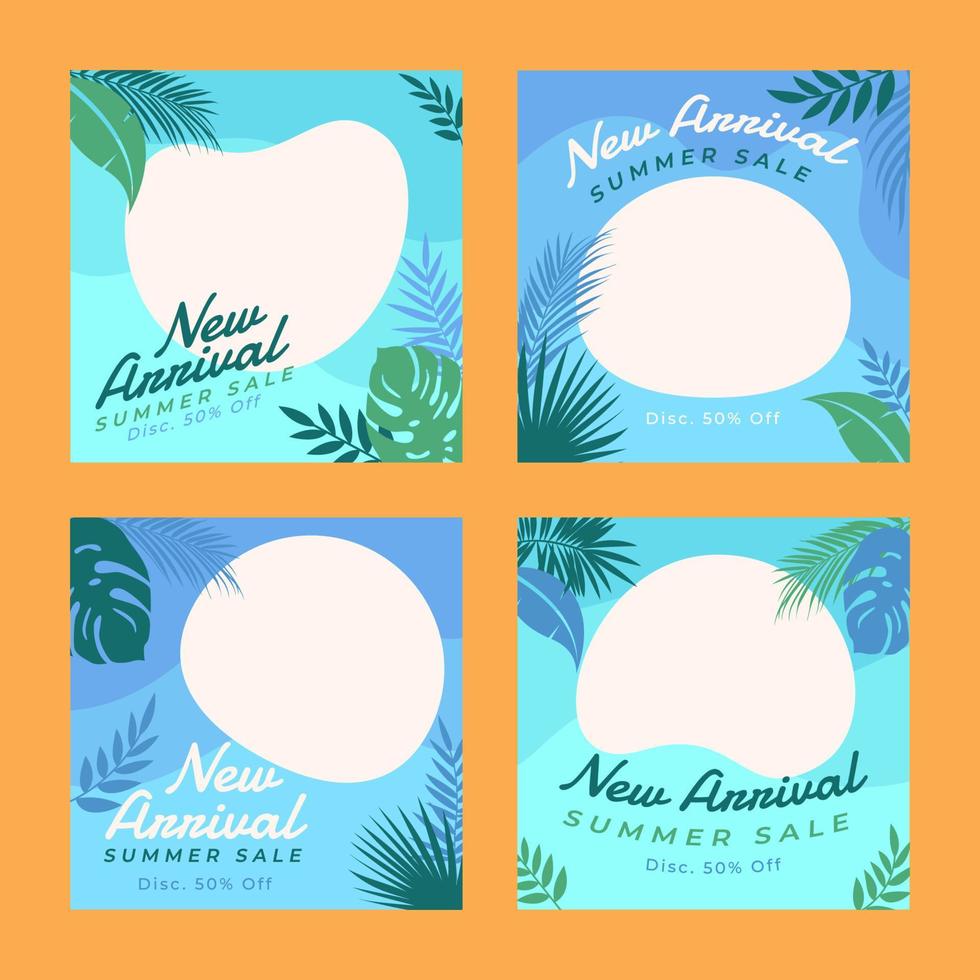 New Arrival Summer Sale Social Media Template with Tropical Leaves Concept vector