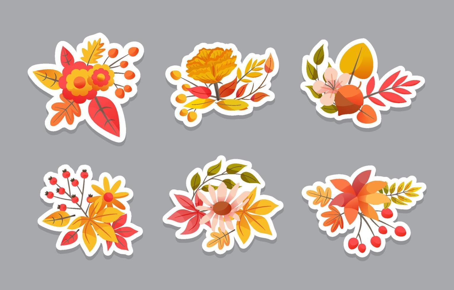 Fall Floral Sticker Set vector