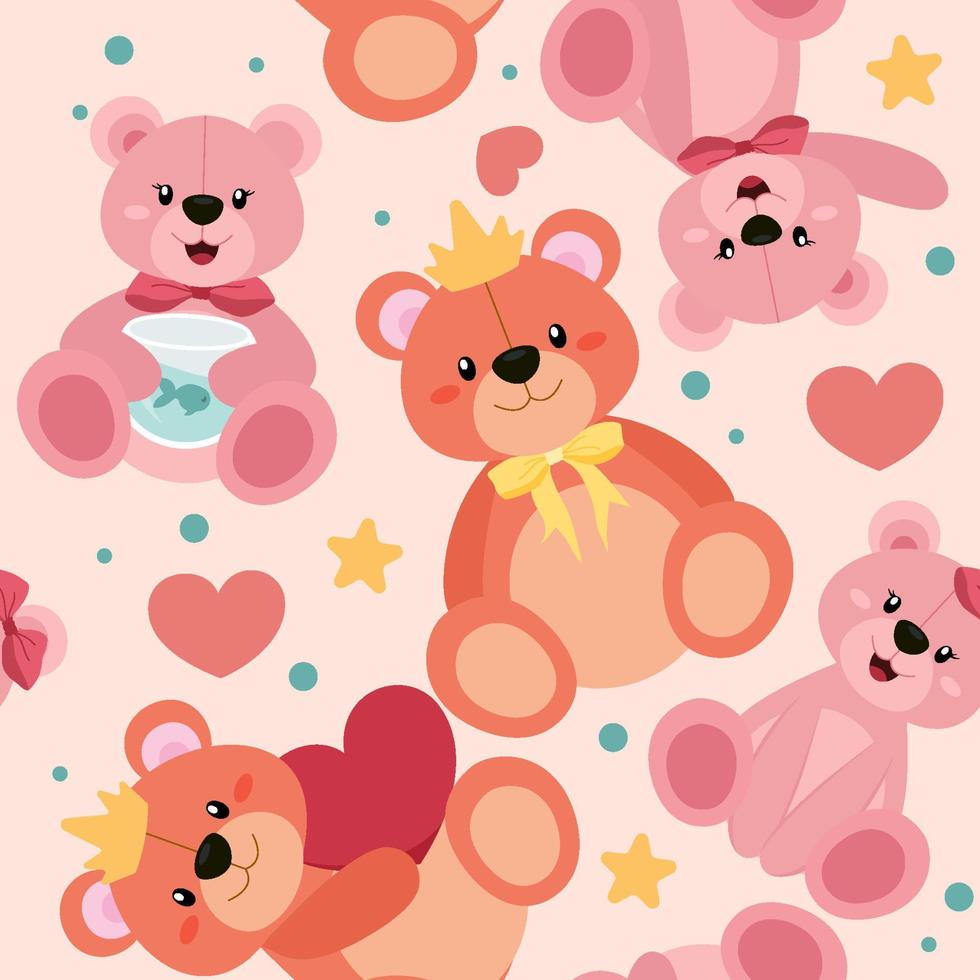 Cute Teddy Bear Seamless Pattern vector