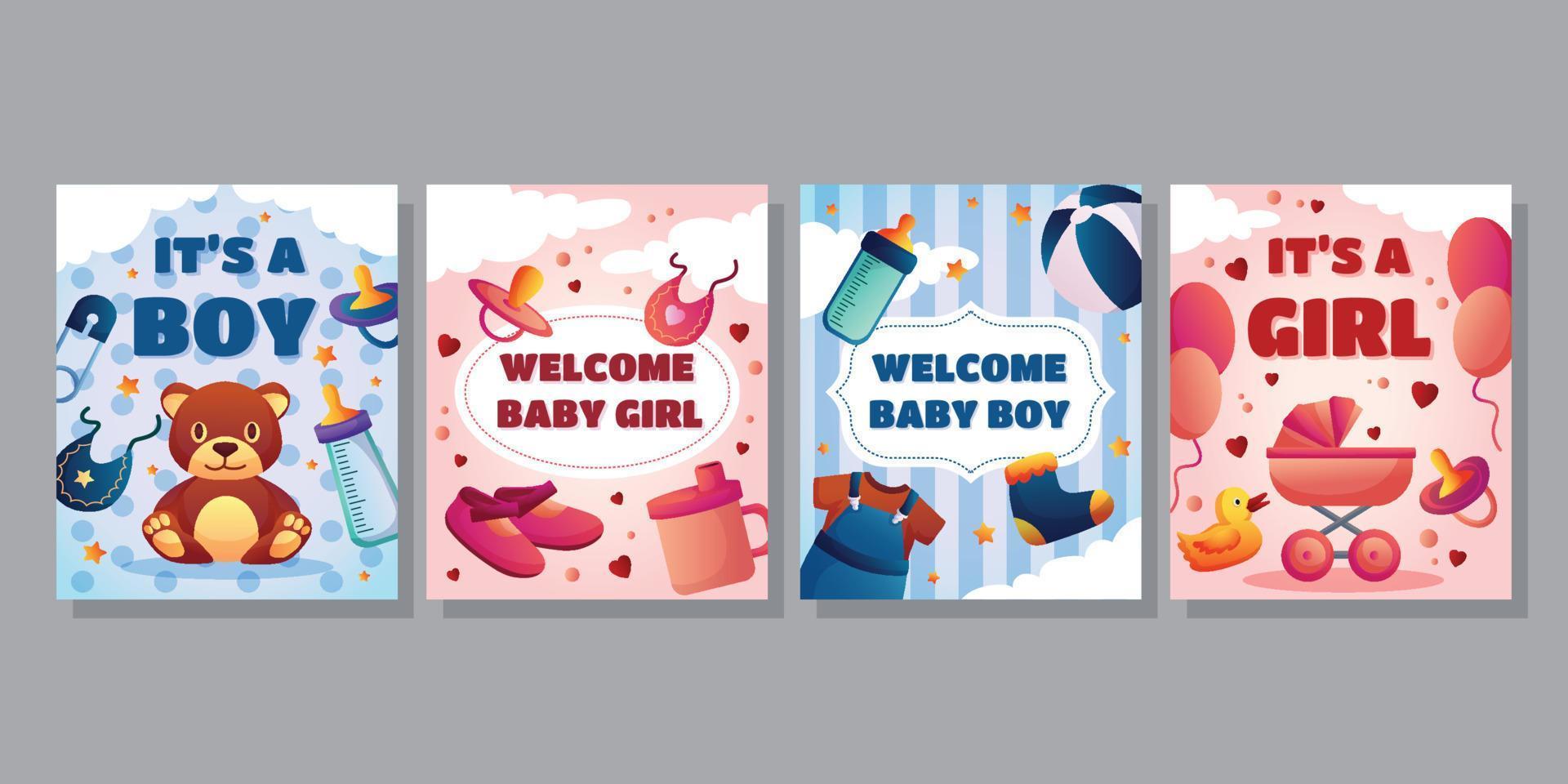 Born Day Cards Set vector