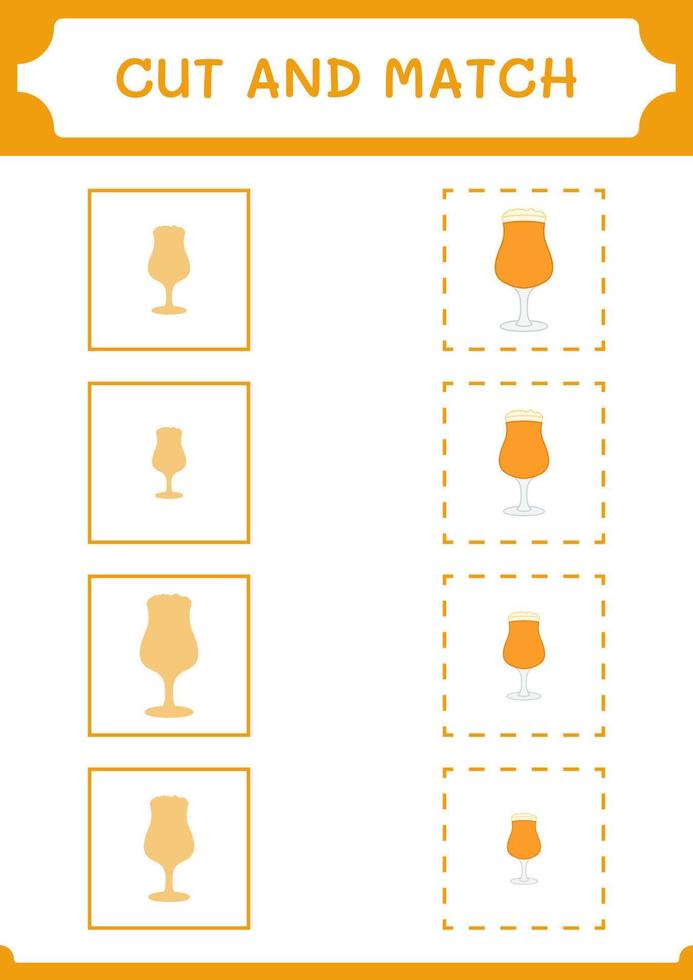 Cut and match parts of Beer, game for children. Vector illustration, printable worksheet