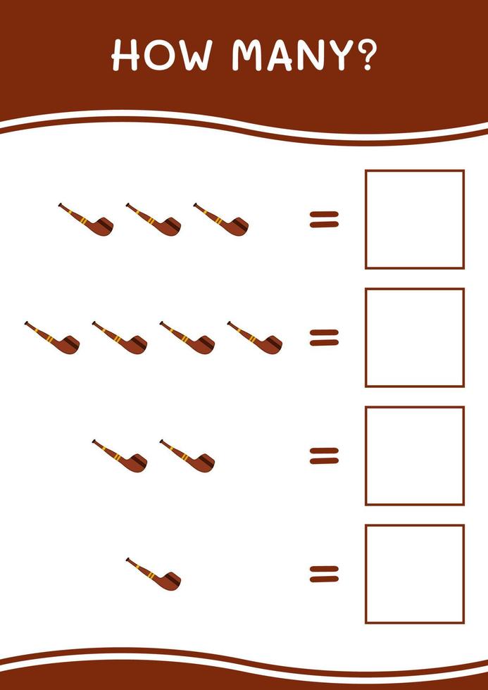 How many of Smoking pipe, game for children. Vector illustration, printable worksheet