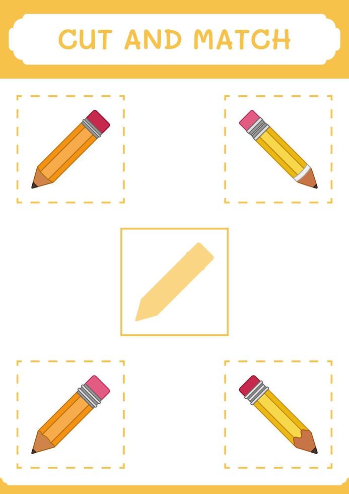 Cut and match parts of Pencil, game for children. Vector illustration, printable worksheet