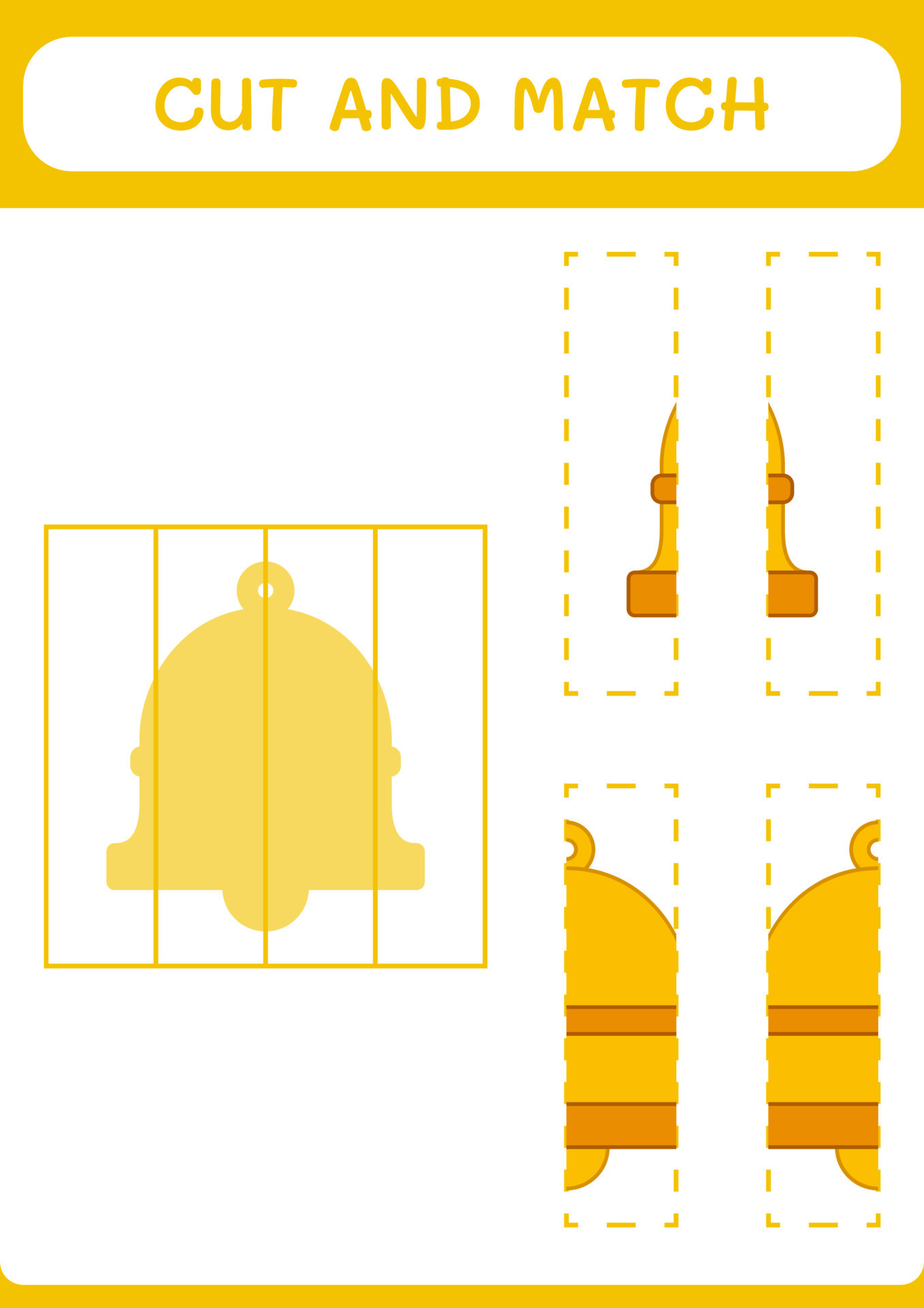 Cut and match parts of Bell, game for children. Vector illustration, printable worksheet 9246081