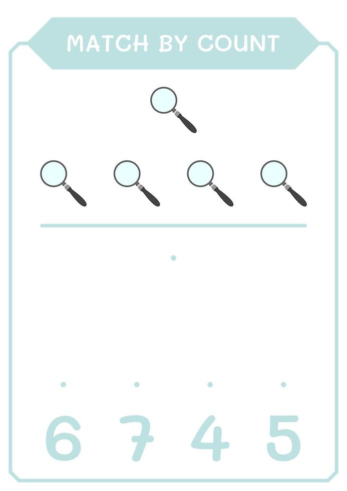 Match by count of Magnifying glass, game for children. Vector illustration, printable worksheet