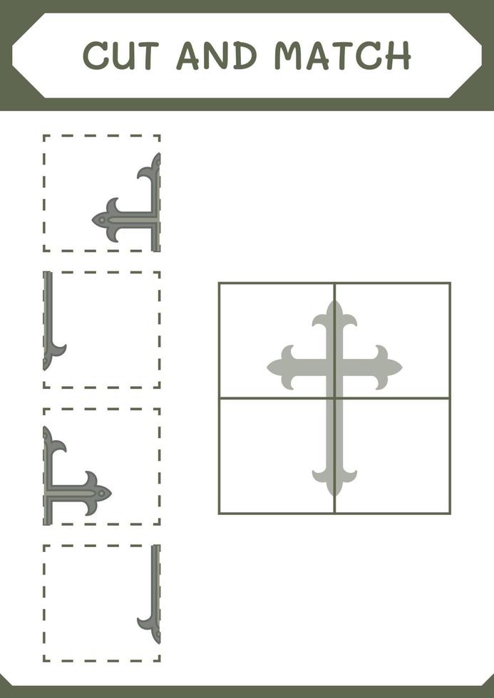 Cut and match parts of Christian cross, game for children. Vector illustration, printable worksheet