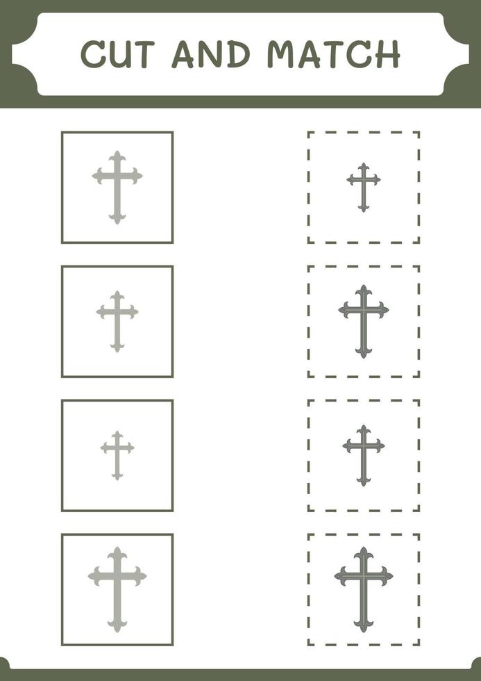 Cut and match parts of Christian cross, game for children. Vector illustration, printable worksheet