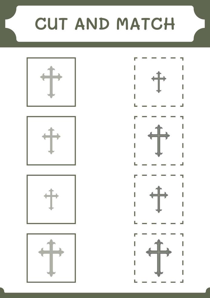 cortar y unir partes de la cruz cristiana, juego para niños. ilustración vectorial, hoja de cálculo imprimible vector