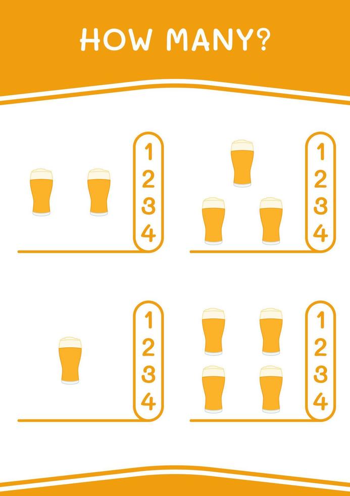 How many of Beer, game for children. Vector illustration, printable worksheet