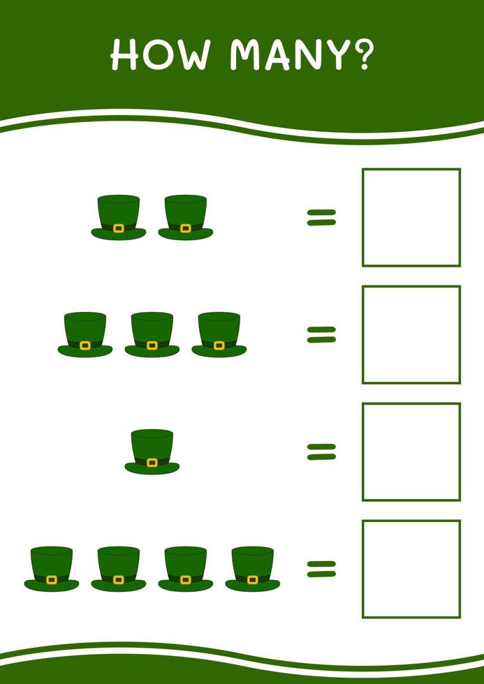 How many of St. Patrick's Day hat, game for children. Vector illustration, printable worksheet