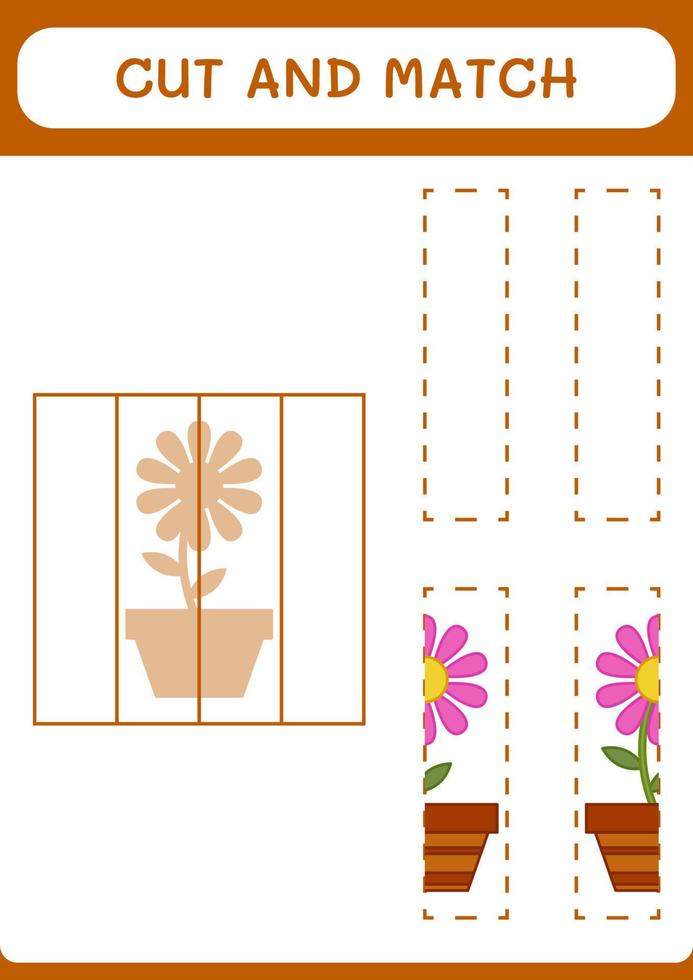 Cut and match parts of Flower, game for children. Vector illustration, printable worksheet