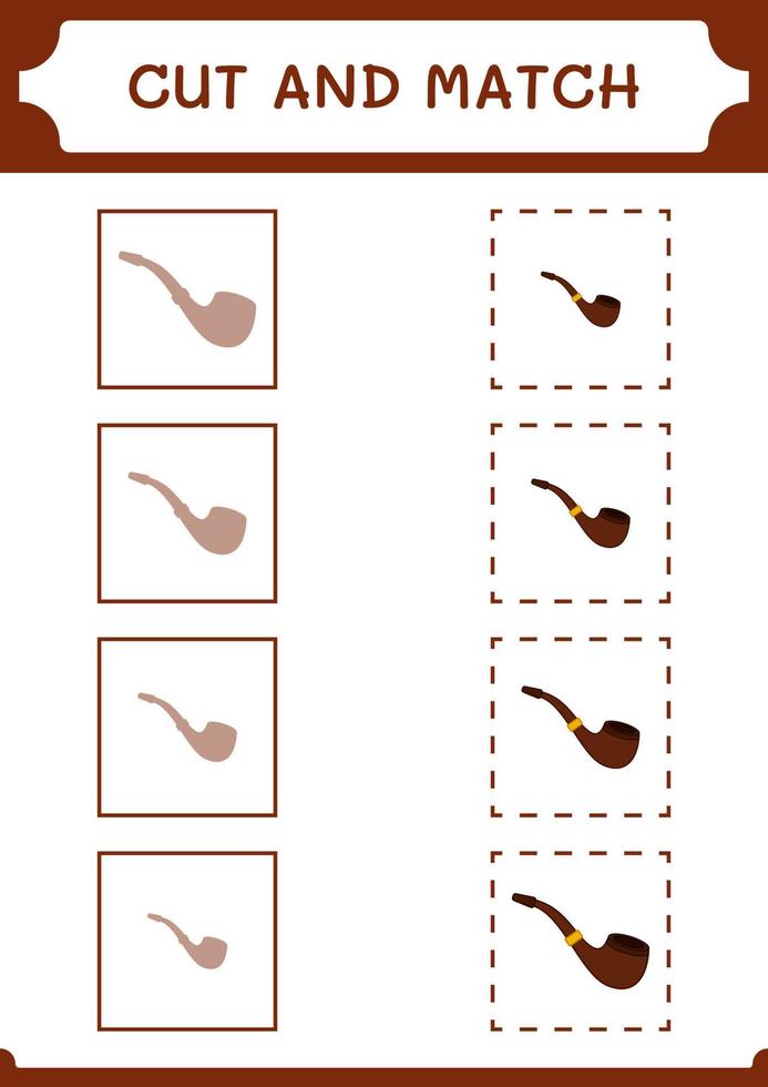 Cut and match parts of Smoking pipe, game for children. Vector illustration, printable worksheet