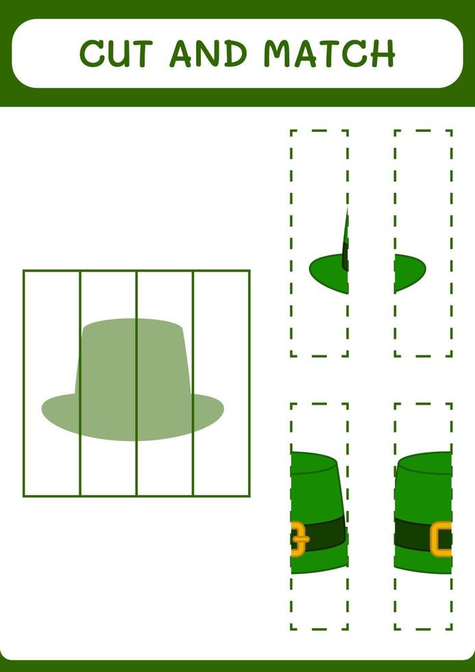 Cut and match parts of St. Patrick's Day hat, game for children. Vector illustration, printable worksheet