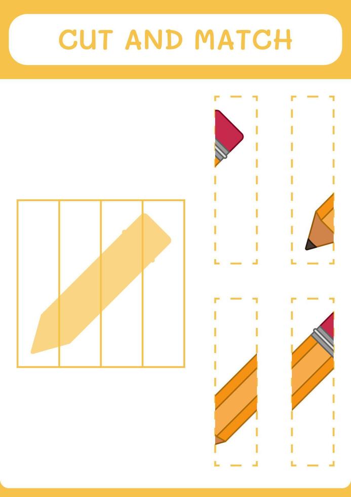 Cut and match parts of Pencil, game for children. Vector illustration, printable worksheet