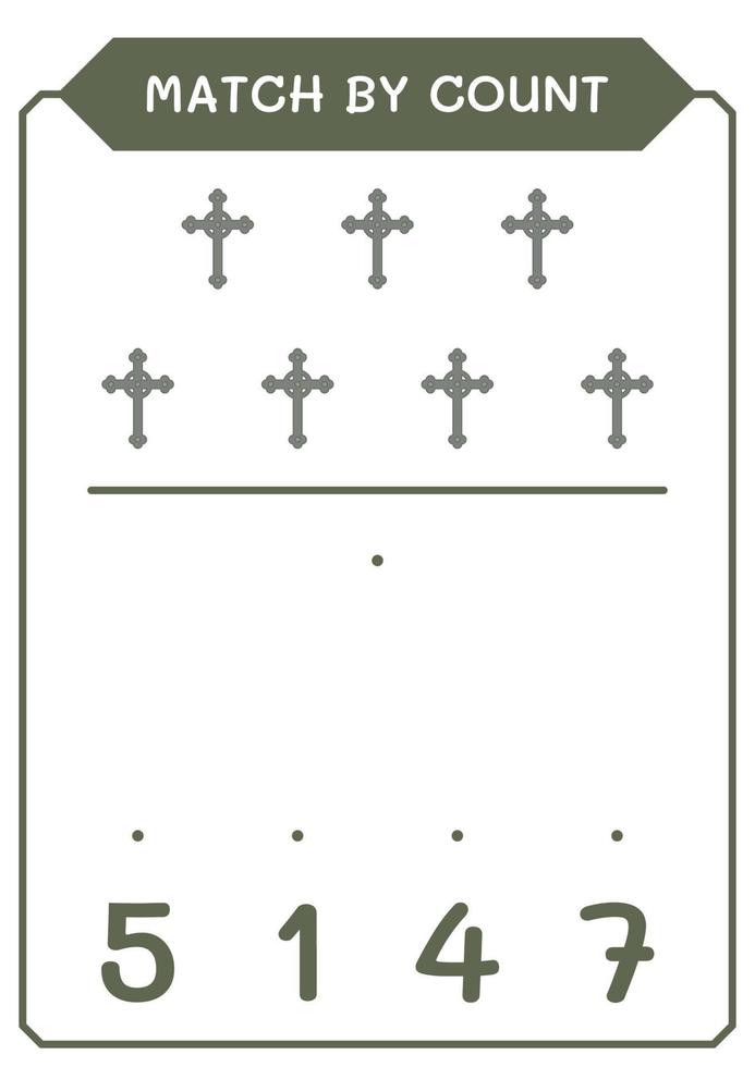 Match by count of Christian cross, game for children. Vector illustration, printable worksheet