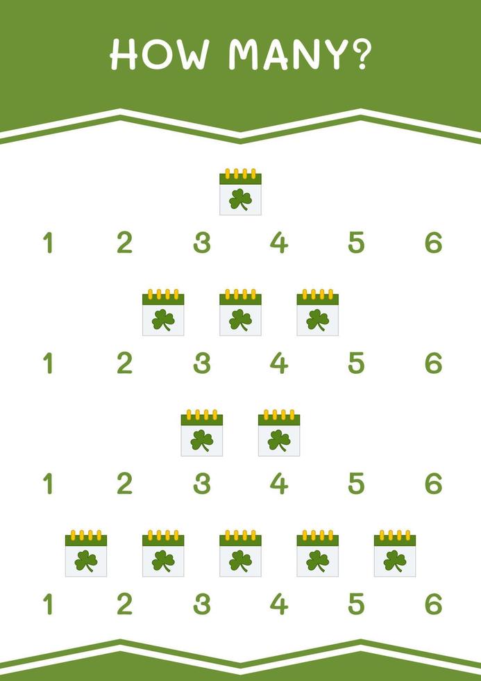 How many of Calender, game for children. Vector illustration, printable worksheet