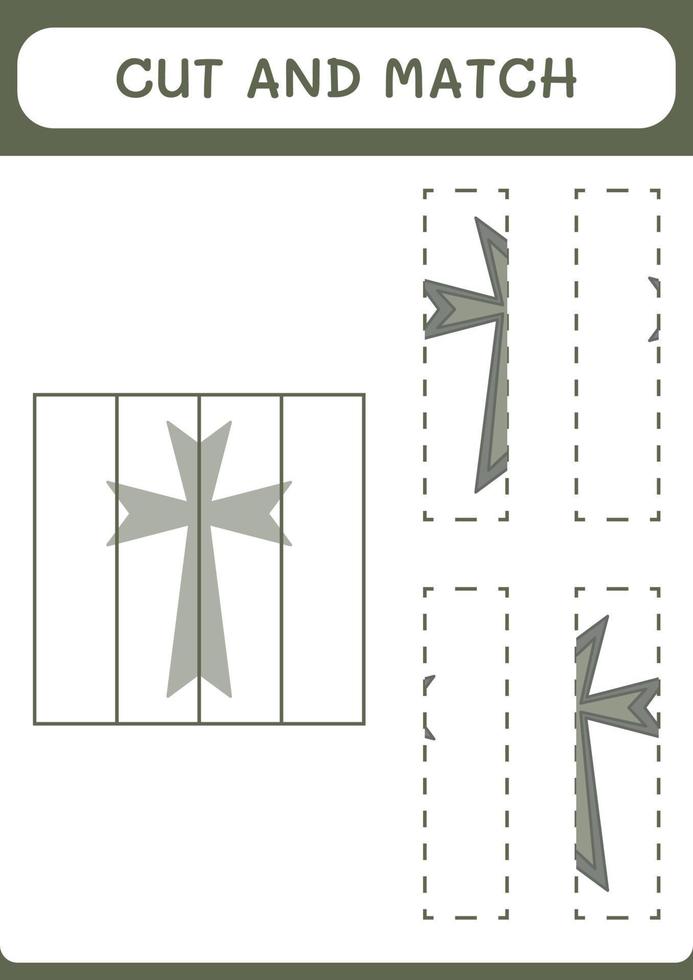 Cut and match parts of Christian cross, game for children. Vector illustration, printable worksheet