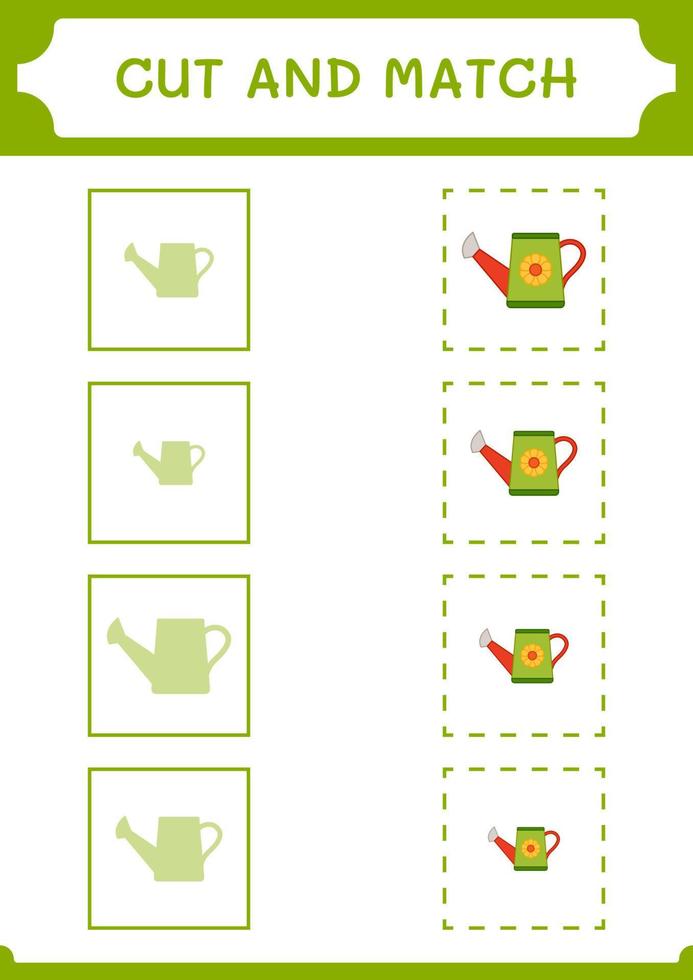 Cut and match parts of Watering can, game for children. Vector