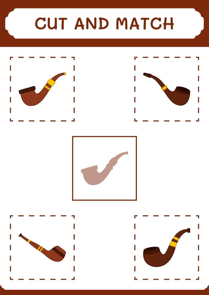 Cut and match parts of Smoking pipe, game for children. Vector illustration, printable worksheet