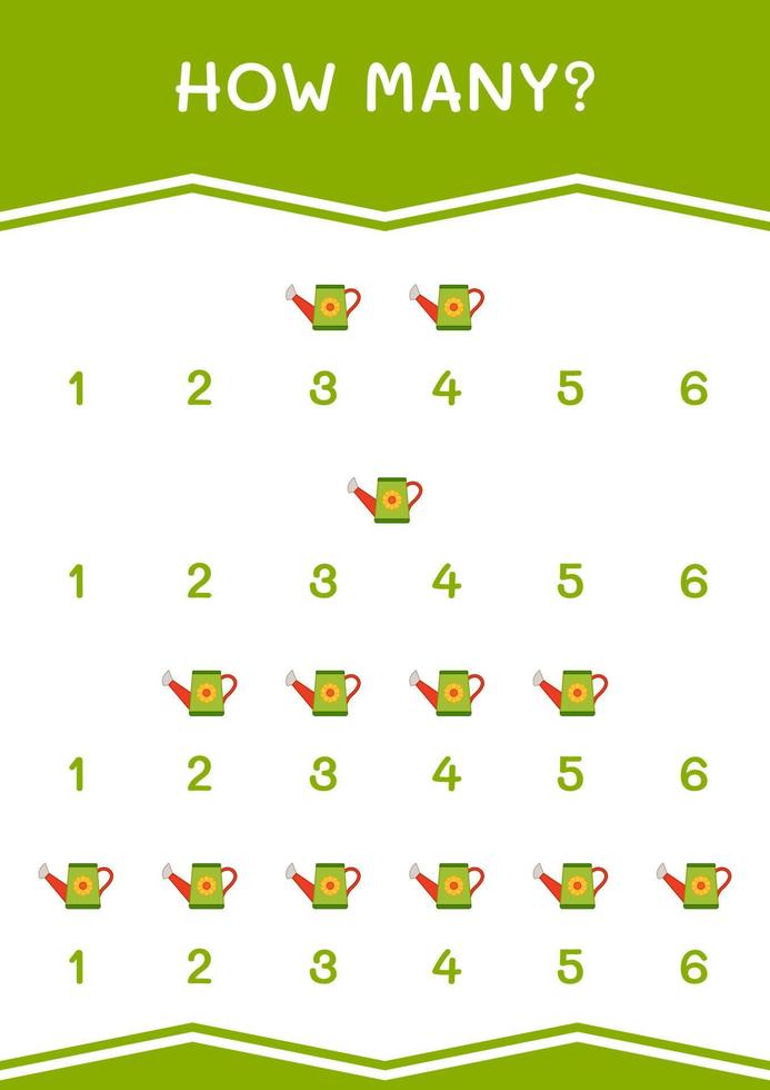 How many of Watering can, game for children. Vector illustration, printable worksheet