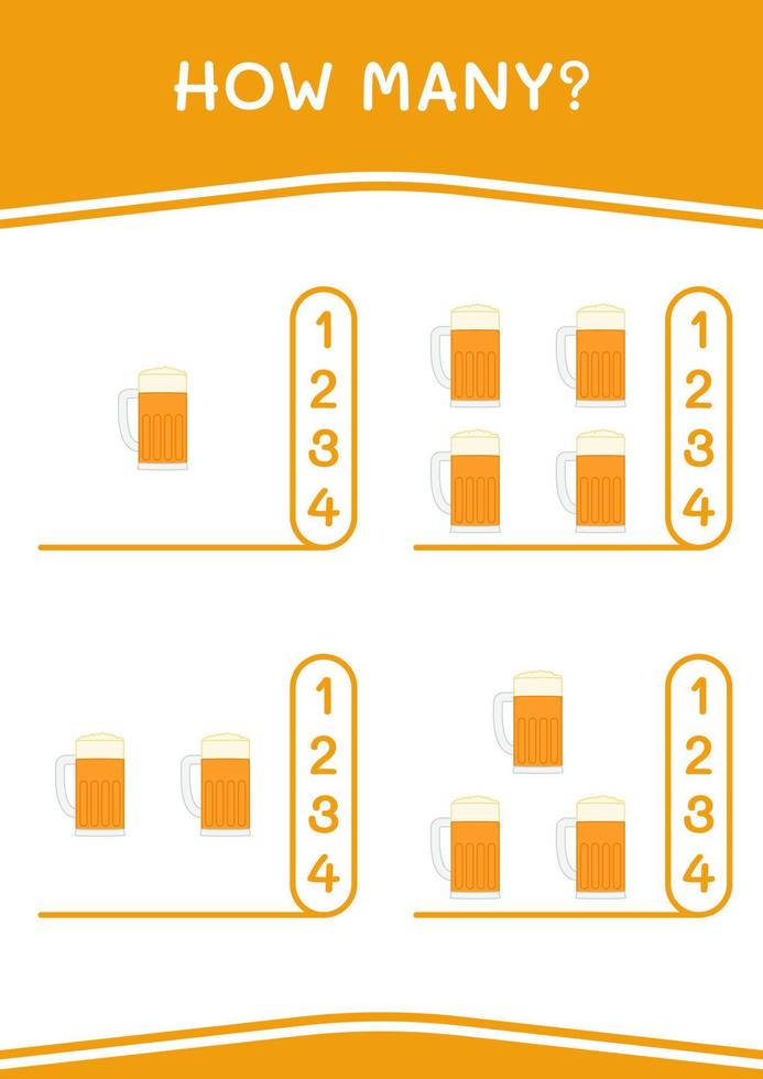 How many of Beer, game for children. Vector illustration, printable worksheet