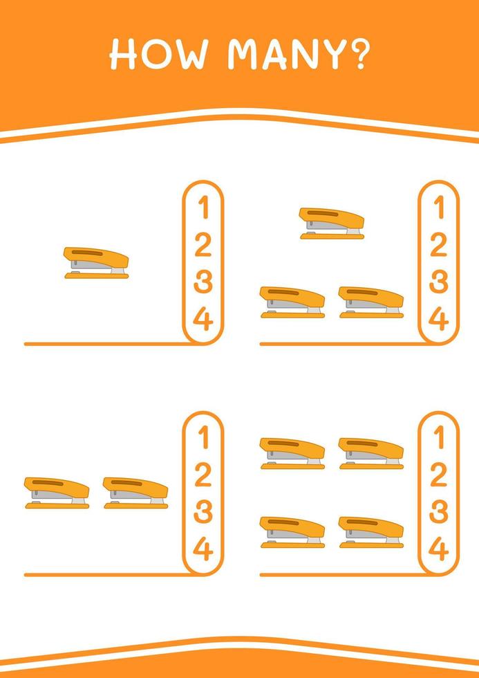 How many of Stapler, game for children. Vector illustration, printable worksheet