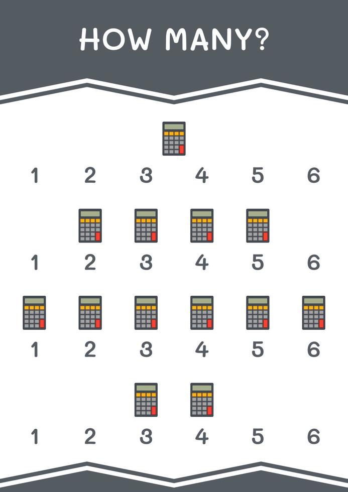 How many of Calculator, game for children. Vector illustration, printable worksheet