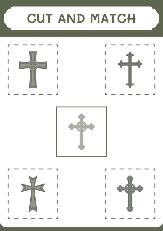 Cut and match parts of Christian cross, game for children. Vector illustration, printable worksheet