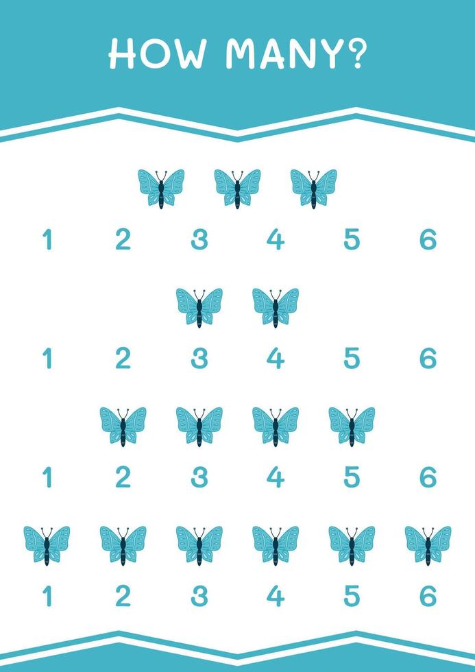 How many of Butterfly, game for children. Vector illustration, printable worksheet