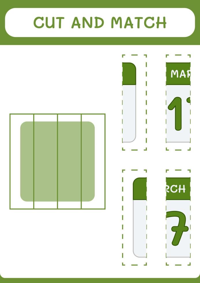 Cut and match parts of Calender, game for children. Vector illustration, printable worksheet