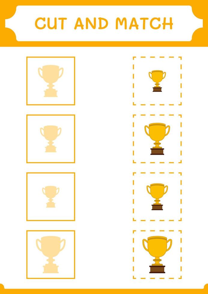 Cut and match parts of Trophy, game for children. Vector illustration, printable worksheet