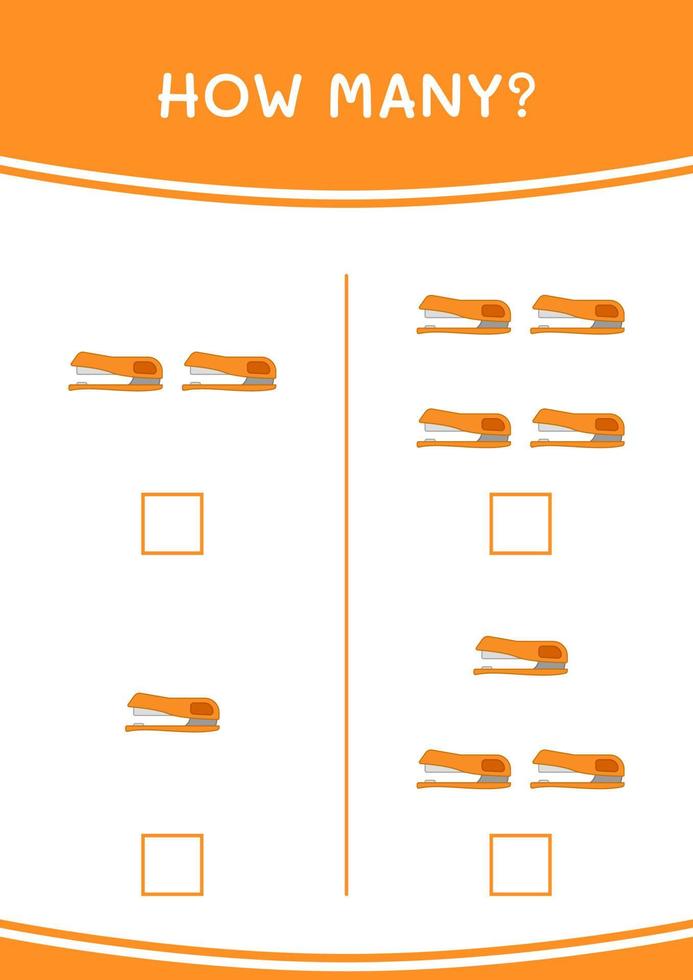 How many of Stapler, game for children. Vector illustration, printable worksheet