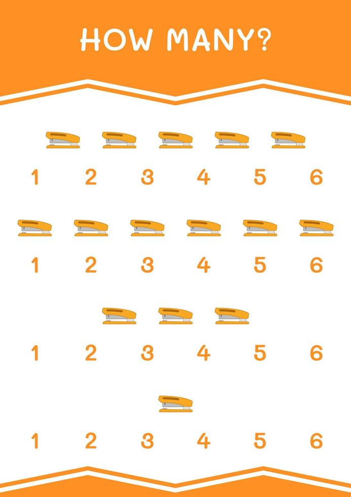 How many of Stapler, game for children. Vector illustration, printable worksheet