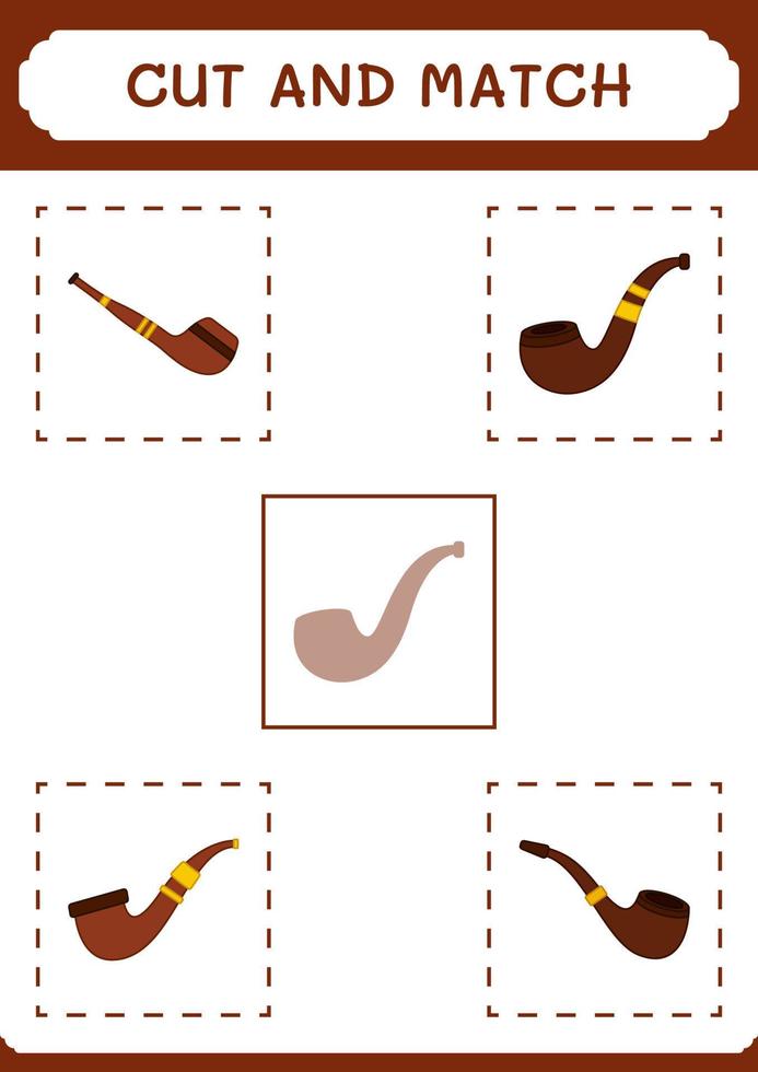 Cut and match parts of Smoking pipe, game for children. Vector illustration, printable worksheet