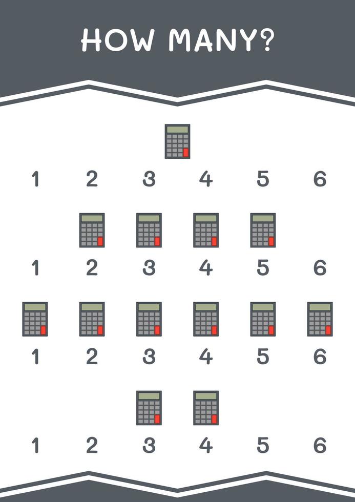 How many of Calculator, game for children. Vector illustration, printable worksheet