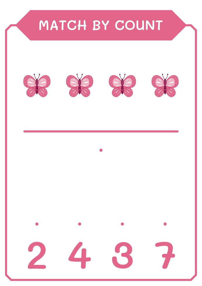 Match by count of Butterfly, game for children. Vector illustration, printable worksheet