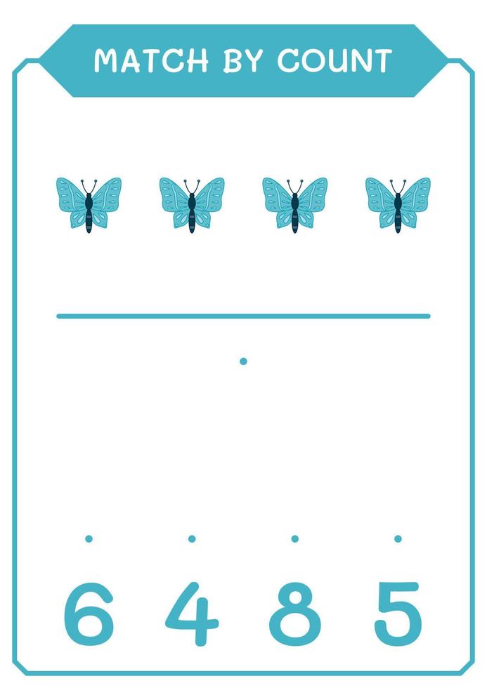 Match by count of Butterfly, game for children. Vector illustration, printable worksheet