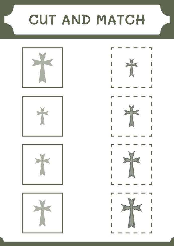 Cut and match parts of Christian cross, game for children. Vector illustration, printable worksheet