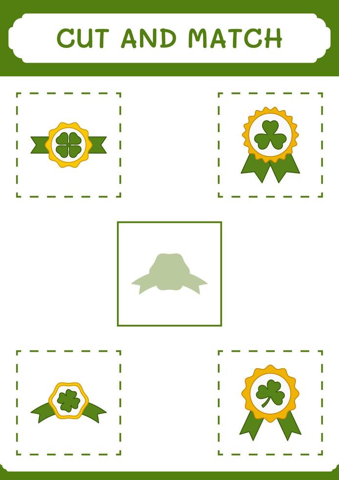 Cut and match parts of Clover badge, game for children. Vector illustration, printable worksheet