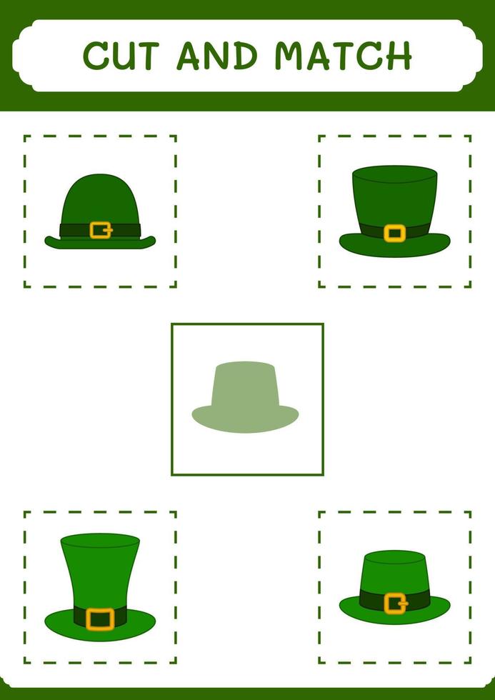 Cut and match parts of St. Patrick's Day hat, game for children. Vector illustration, printable worksheet