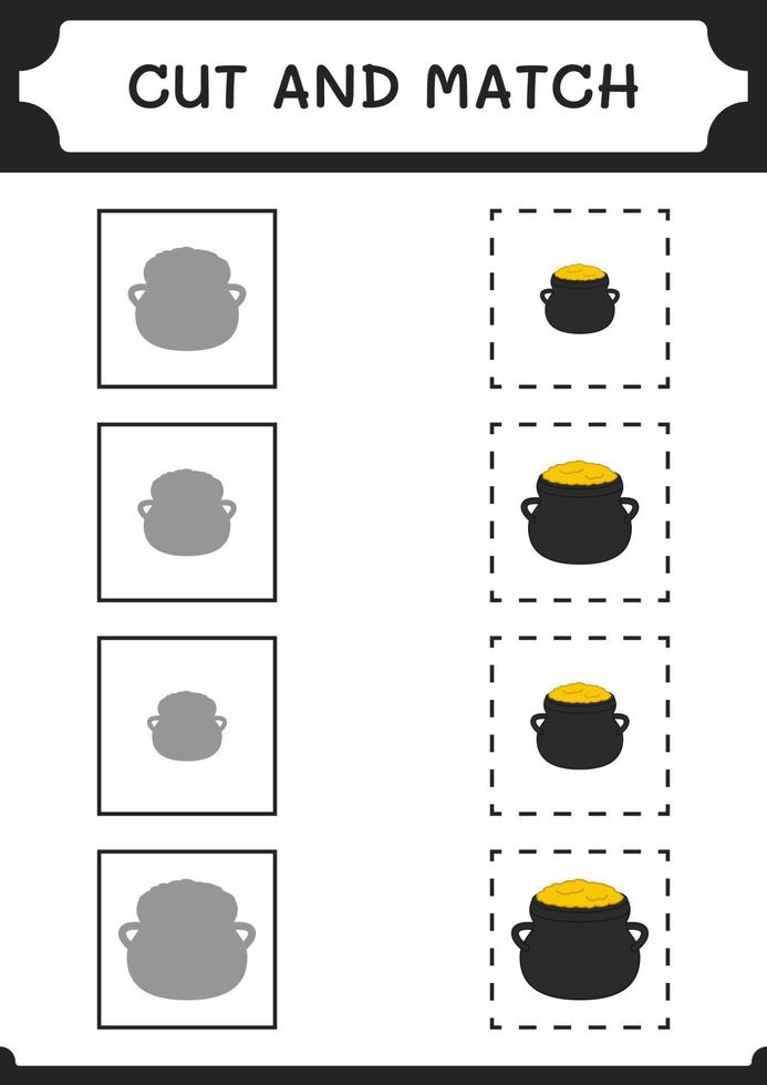 Cut and match parts of Cauldron, game for children. Vector illustration, printable worksheet