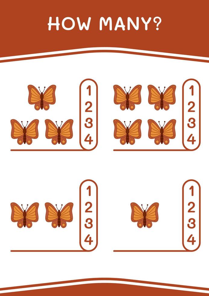 How many of Butterfly, game for children. Vector illustration, printable worksheet